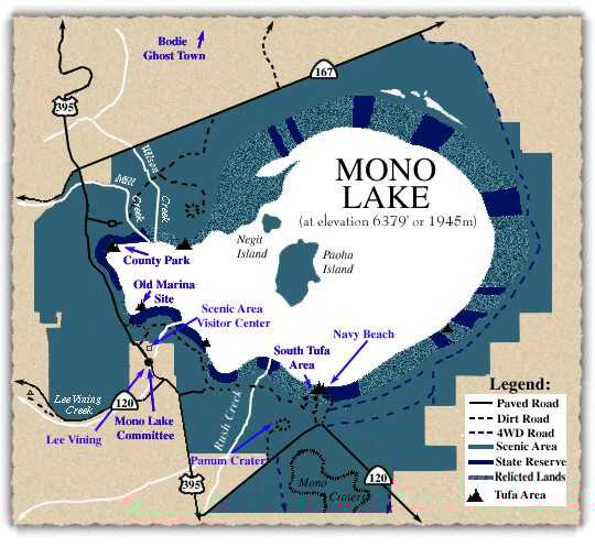 Map of Lake Mono in the 1990s